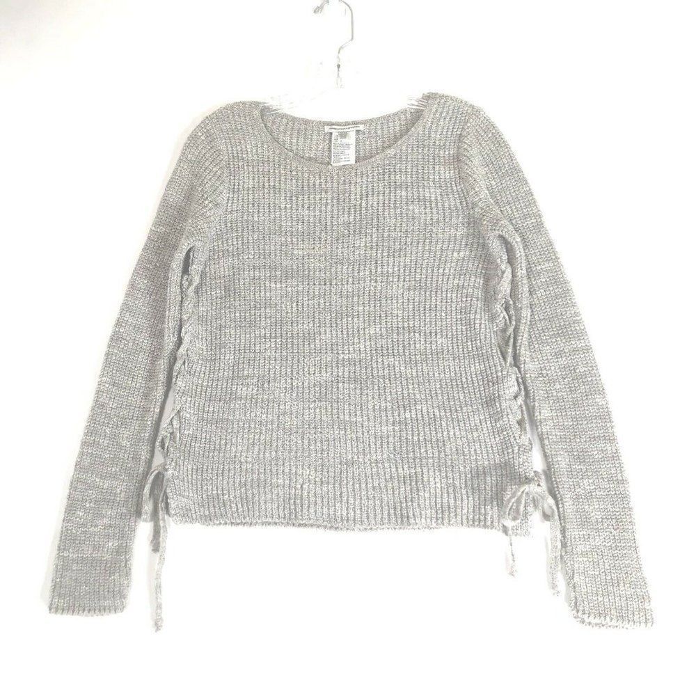 American Eagle Side Laced Scoop Neck Sweater Ladies X Small Gray Black Heather